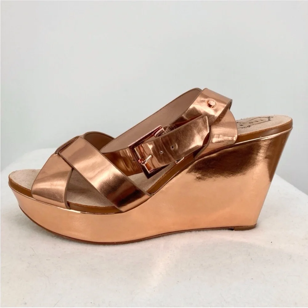 Ted Baker London Merlotte Platform Wedge Rose Gold Sandals Size 8.5 - Picture 5 of 12